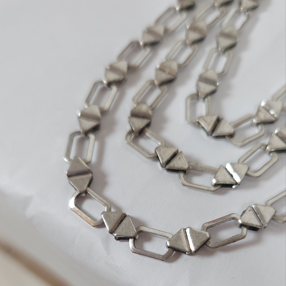 Lucky Brand Silver Geometric Linked Multi Strand Necklace Statement Necklace - Picture 2 of 12